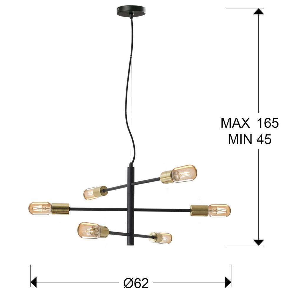 Lustra asimetrica cu inaltime reglabila din Metal Negru cu 6 becuri D62xH165cm Soho