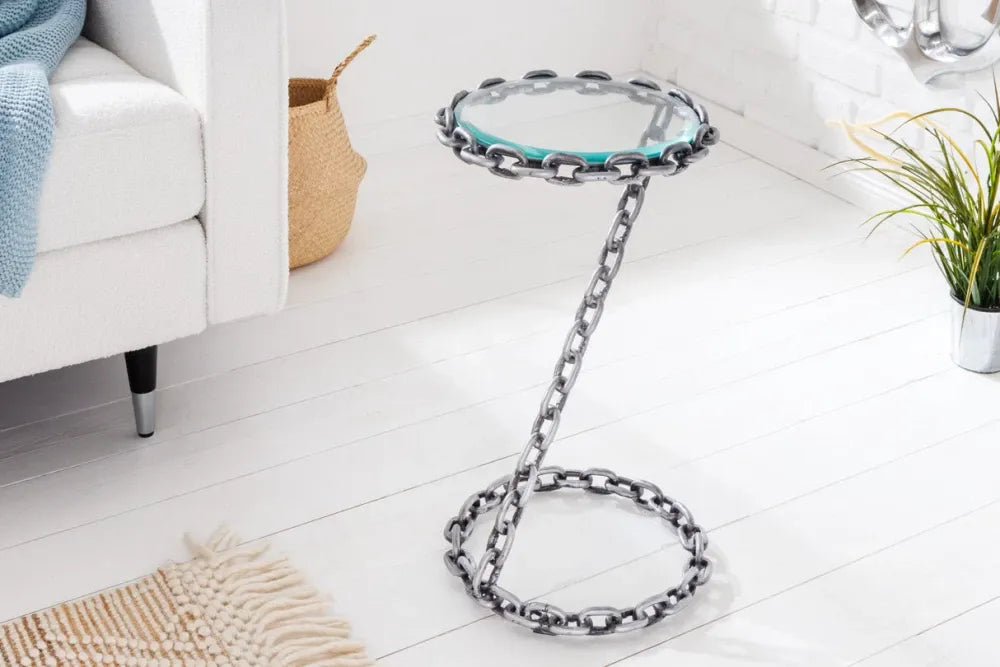 Masuta laterala din Sticla securizata Transparent si Metal Argintiu L33xH55cm Chain