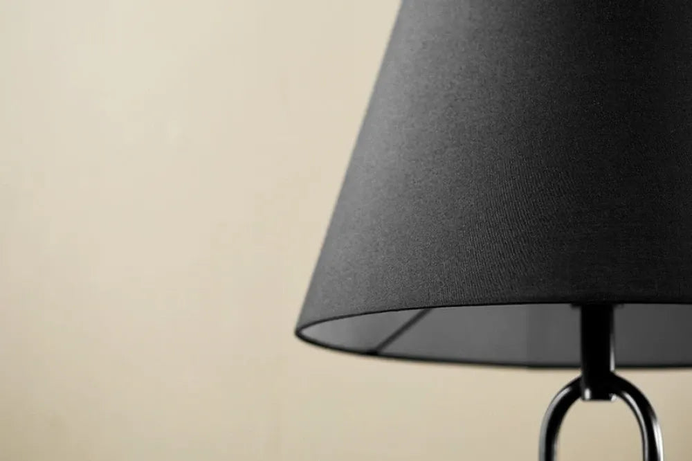 Lampa de podea cu masuta incorporata din Metal Negru si Textil Negru D50xH176cm SERVANT