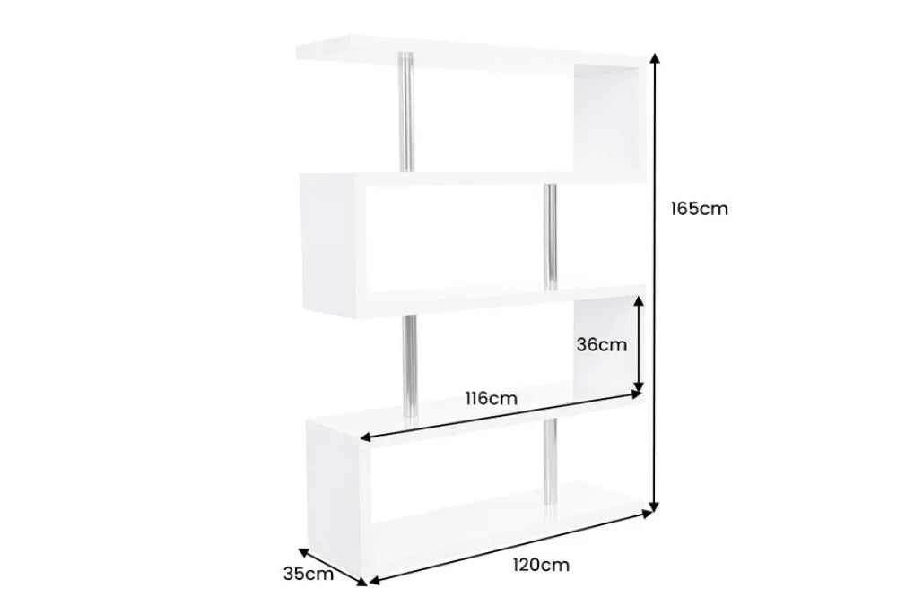 Raft din MDF Alb si MDF/Metal Alb/Argintiu L120xH165cm SNAKE