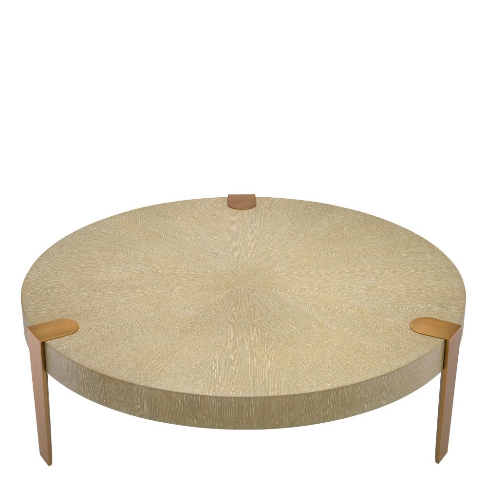 Masuta de cafea Rotunda din Metal si Furnir de stejar Auriu/Bej D121xH39cm Oxnard