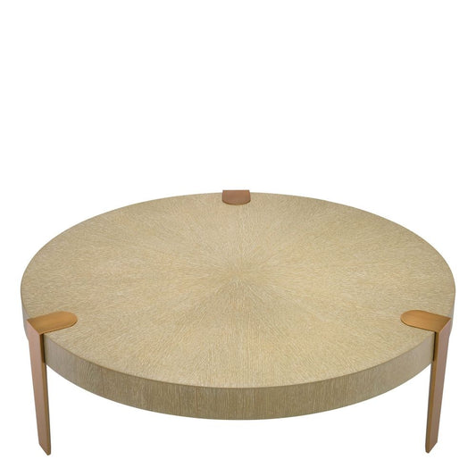 Masuta de cafea Rotunda din Metal si Furnir de stejar Auriu/Bej D121xH39cm Oxnard