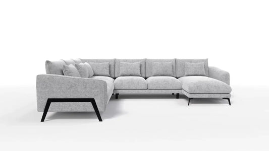 Coltar in forma de U tapitat cu Chenille Gri deschis Sajma 20 L378x293cm Aspen