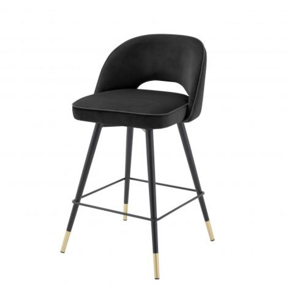 Set 2 scaune de insula rotative tapitat cu Catifea Negru cu picioare din Metal Negru/Auriu H93xL51xA52cm Cliff