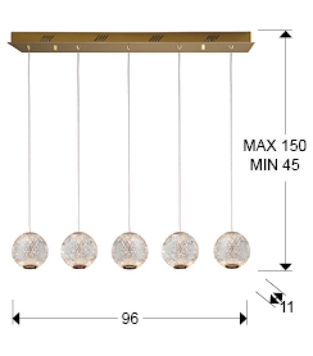 Lustra dreptunghiulara cu inaltime reglabila din Sticla Transparent cu LED L96x11xH150cm Austral