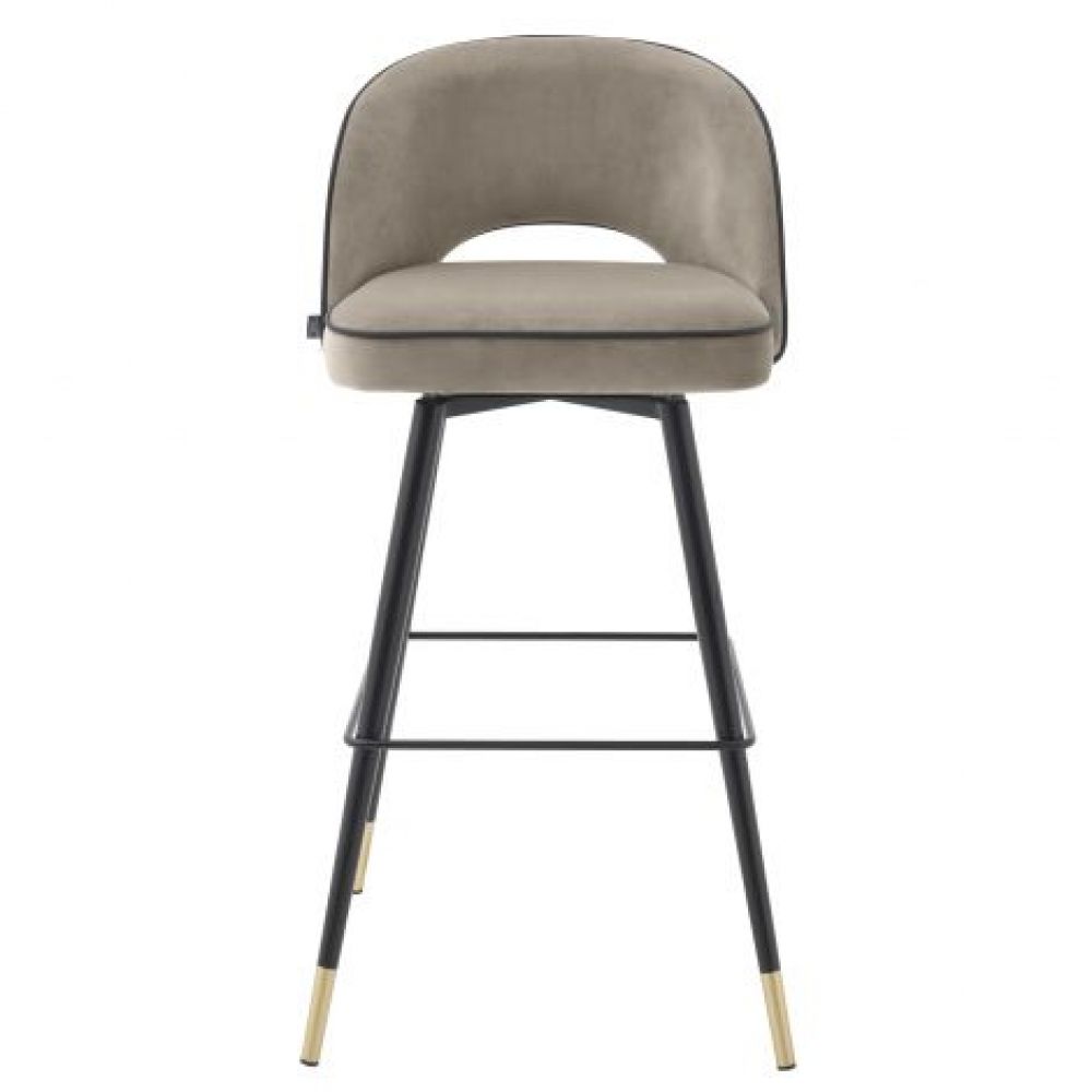 Set 2 scaune de bar rotative tapitat cu Catifea Grej cu picioare din Metal Negru/Auriu H103xL51xA52cm Cliff
