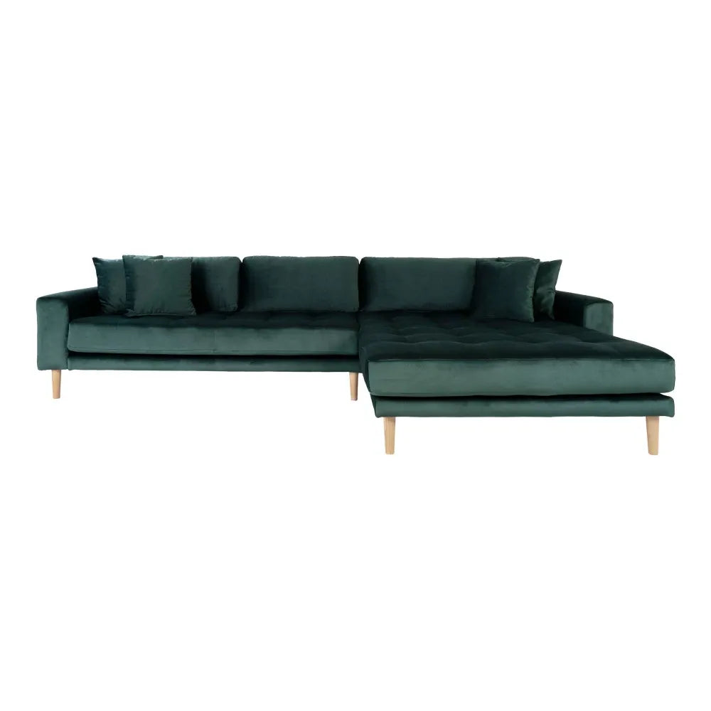 Coltar cu orientare dreapta cu picioare din lemn de fag maro tapitat cu Catifea Verde L290xH76cm Lido