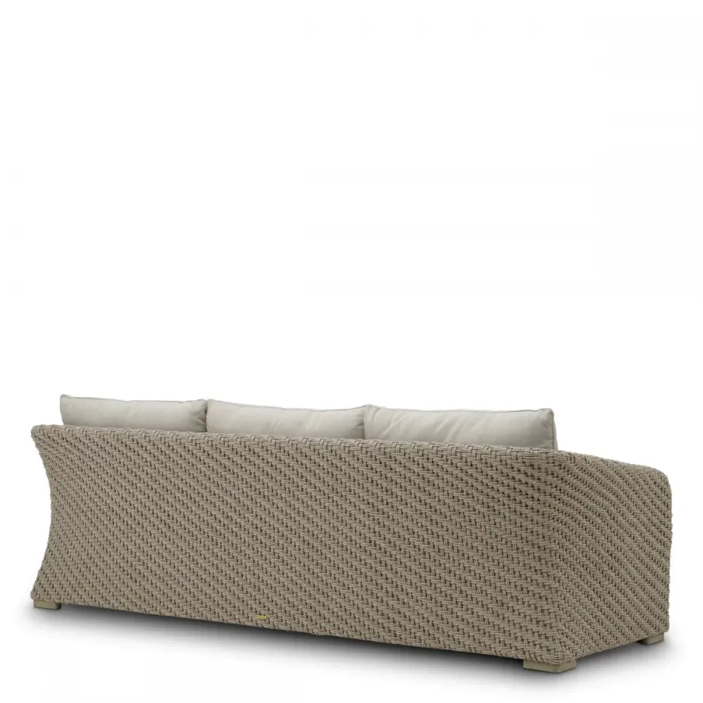 Canapea de exterior din Ratan sintetic Gri si Stofa Bej H85xL254cm Bryson Eichholtz