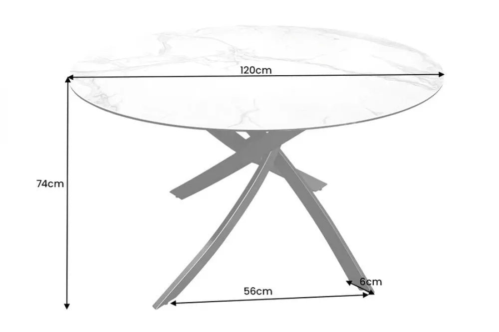 Masa rotunda din Sticla securizata/Ceramica Alb si Metal Negru D120xH74cm Alpine