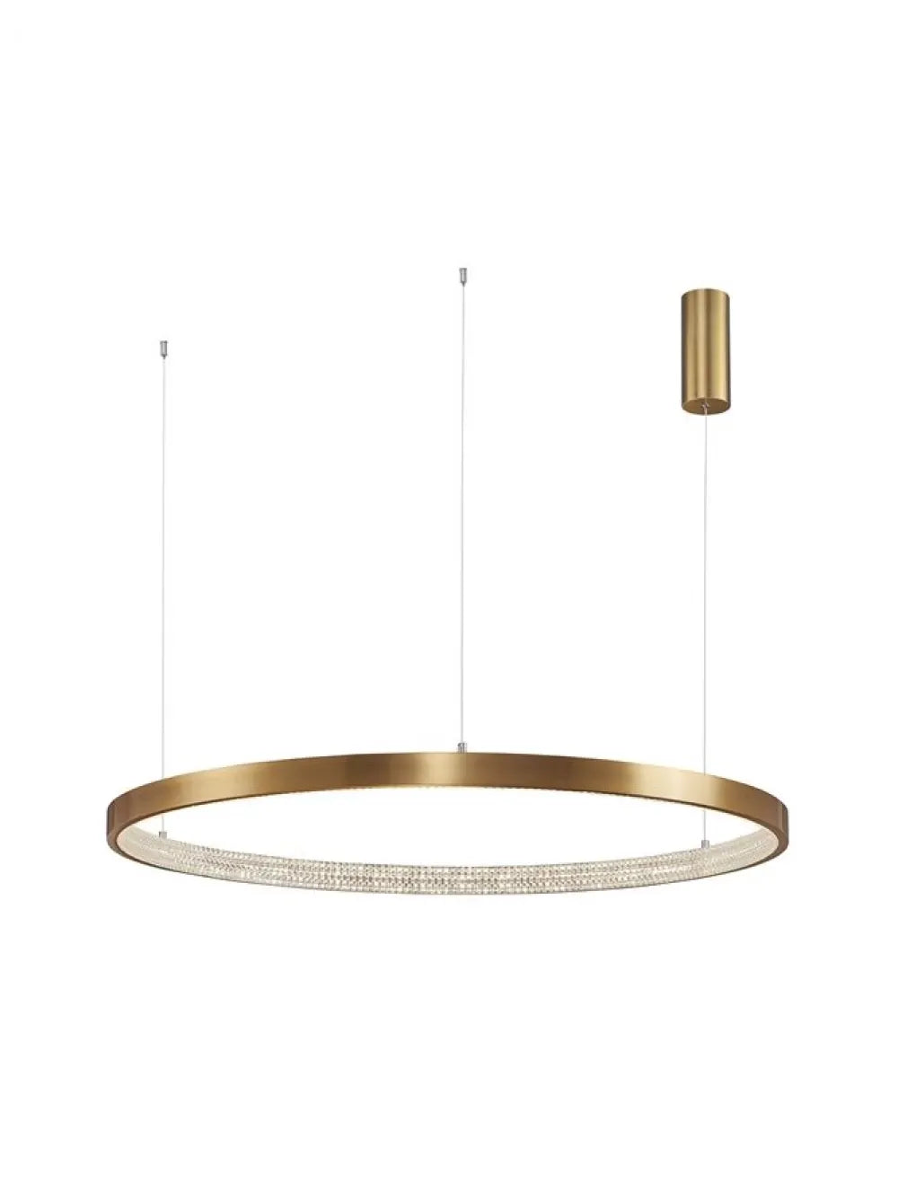 Lustra structura din Aluminiu Auriu antichizat si abajur din Acrilic Transparent H120xL110cm IP20 60W 4030lm 3000k PRESTON