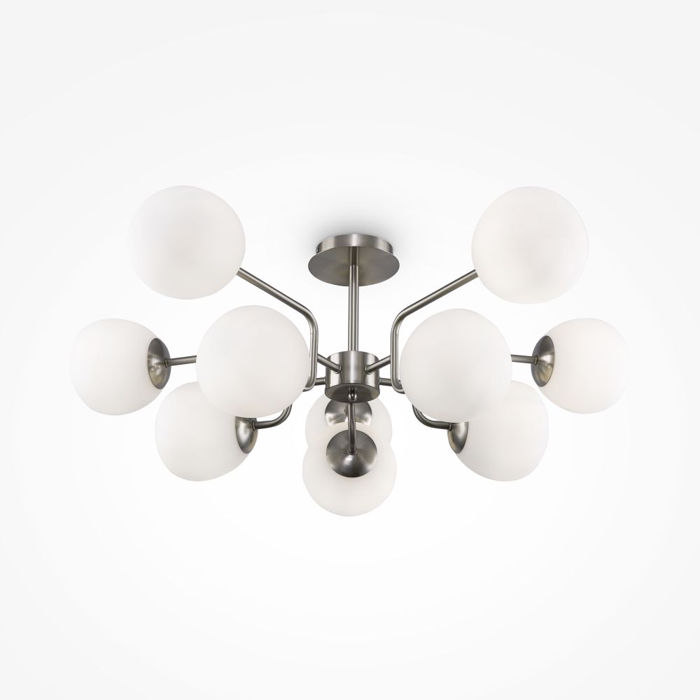 Lustra din Metal si Sticla Argintiu/Alb cu 10 becuri E14 40W D91xH34cm Erich