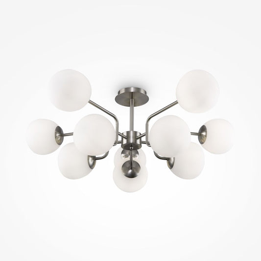 Lustra din Metal si Sticla Argintiu/Alb cu 10 becuri E14 40W D91xH34cm Erich