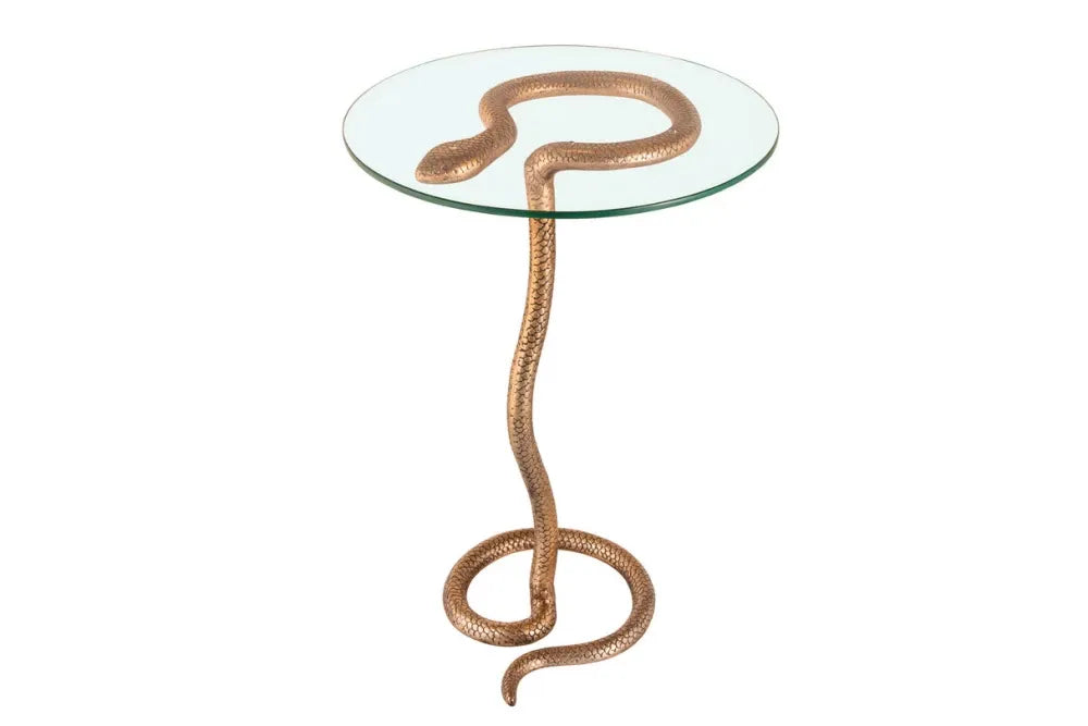 Masuta laterala din Sticla securizata Transparent si Metal Cupru L45xH62cm Wildlife snake