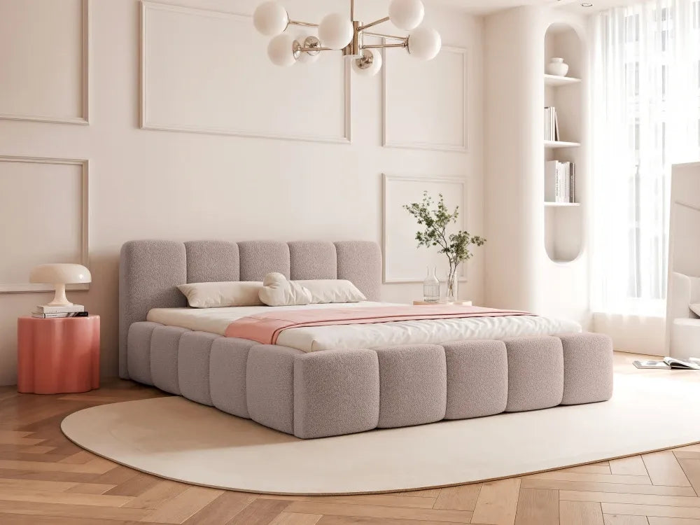 Pat 140 x 200 tapitat cu Stofa boucle Abriamo Roz Aeris