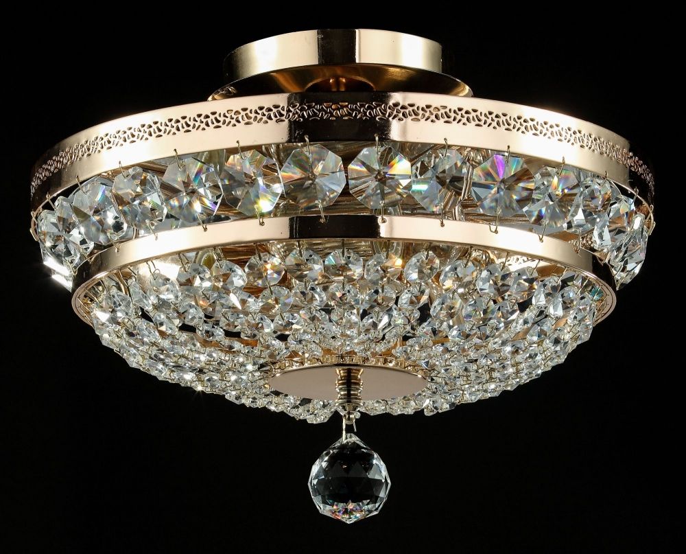 Candelabru Rotund din Metal si Cristal Auriu/Transparent Ottilia D32xH24cm