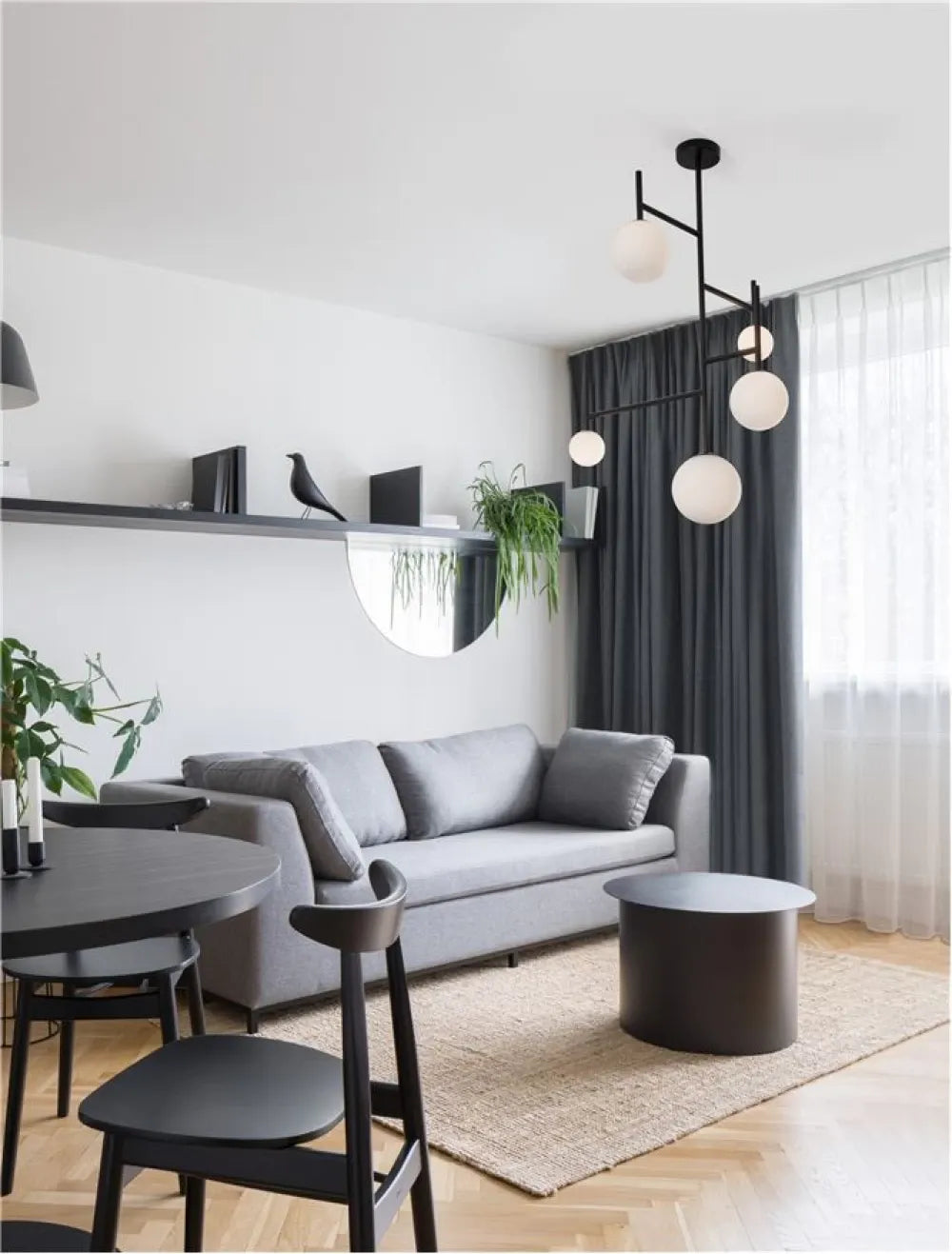 Lustra structura din Aluminiu Negru si abajur din Sticla Alb H100xL73cm IP20 LICATO