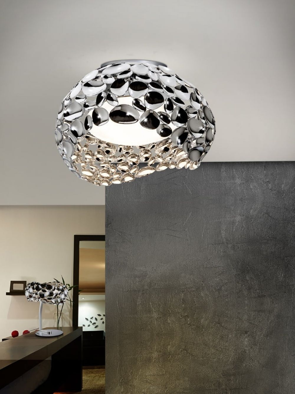 Plafoniera Rotunda din Metal Argintiu Narisa D47xH30cm