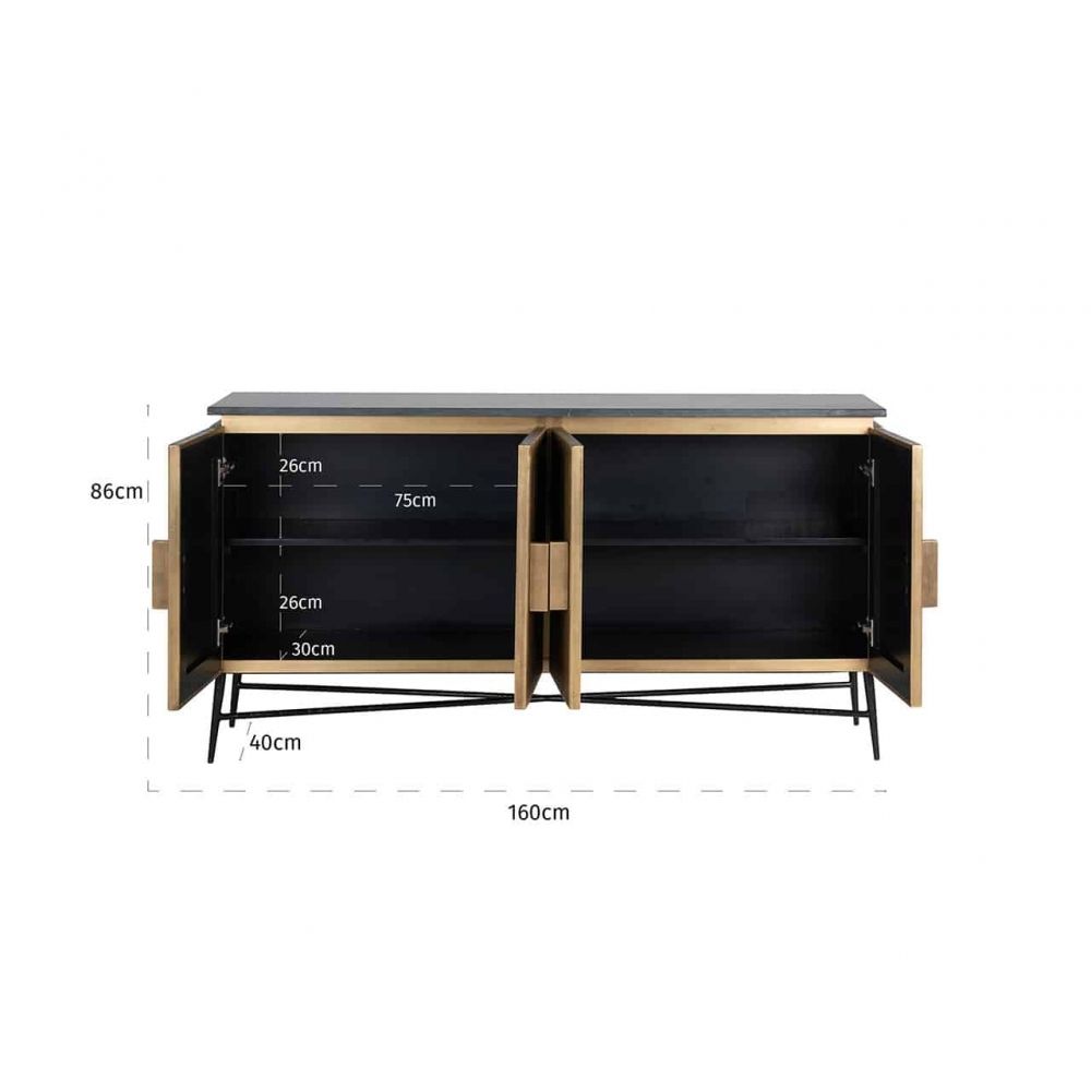 Comoda din marmura si MDF Negru/Auriu L160xH86cm Ironville Richmond Interiors
