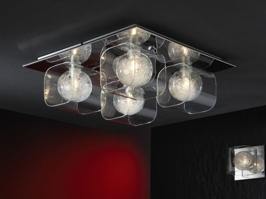 Plafoniera Patrata din Metal si Sticla Argintiu/Transparent Eclipse L42xH15cm