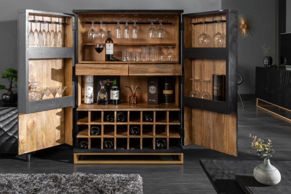 Bar din Lemn masiv de mango si Metal Negru/Auriu Scorpion L95xH141cm