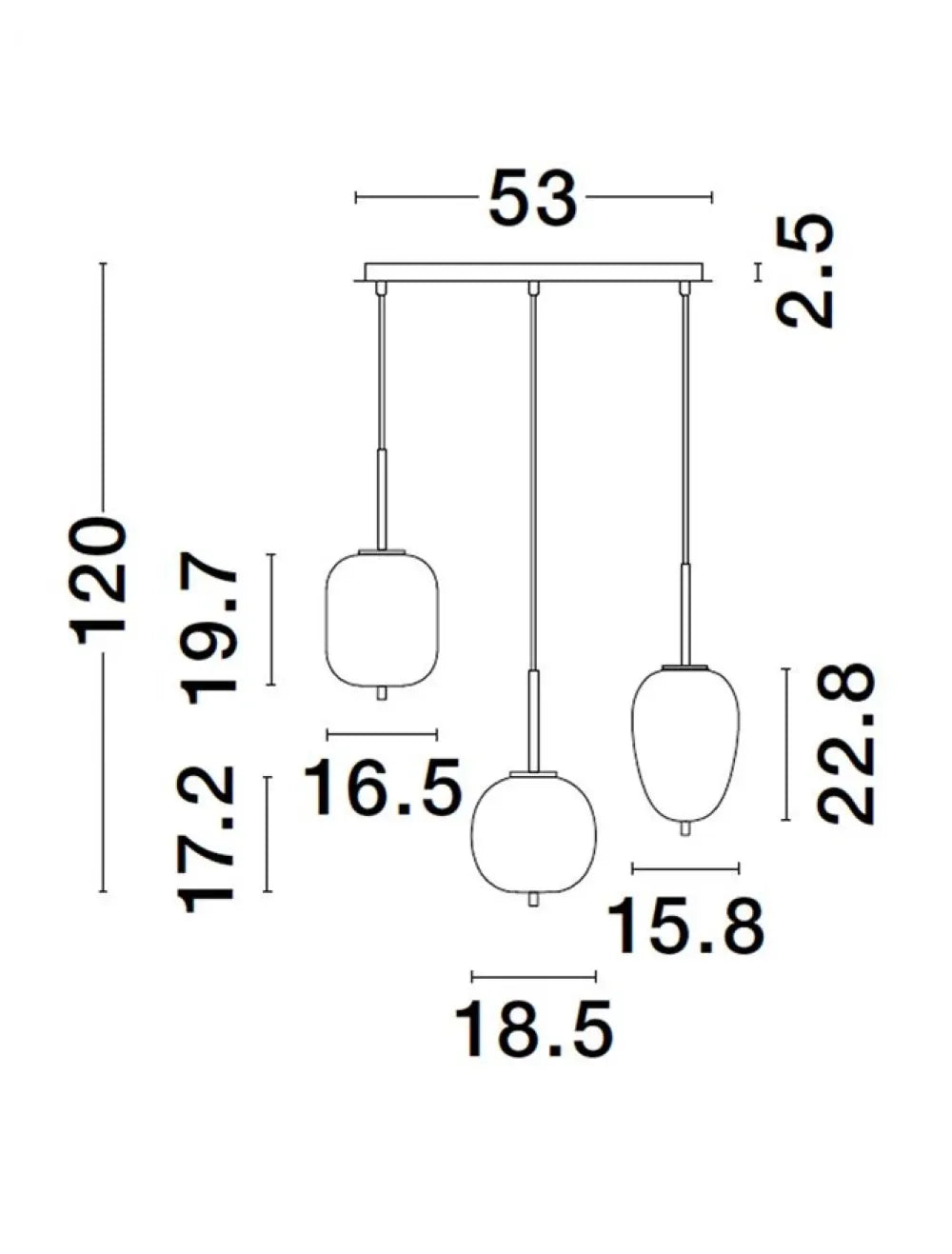 Lustra structura din Metal Negru si abajur din Sticla Alb H120xL53cm IP20 LATO