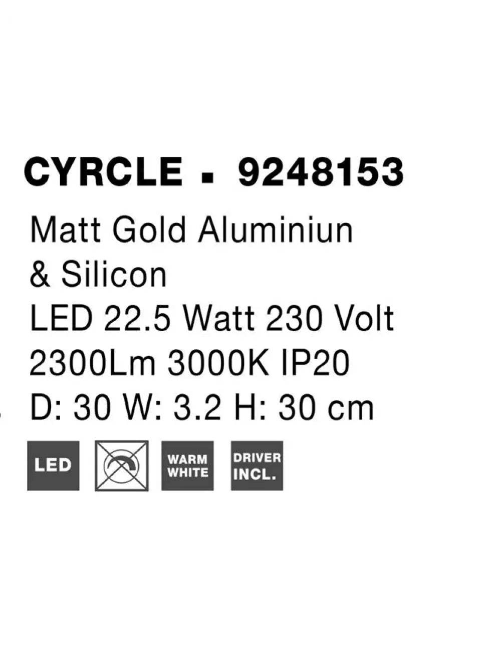 Aplica de perete din Aluminiu Auriu H30xL30cm IP20 22.5W 2300lm 3000k CYRCLE
