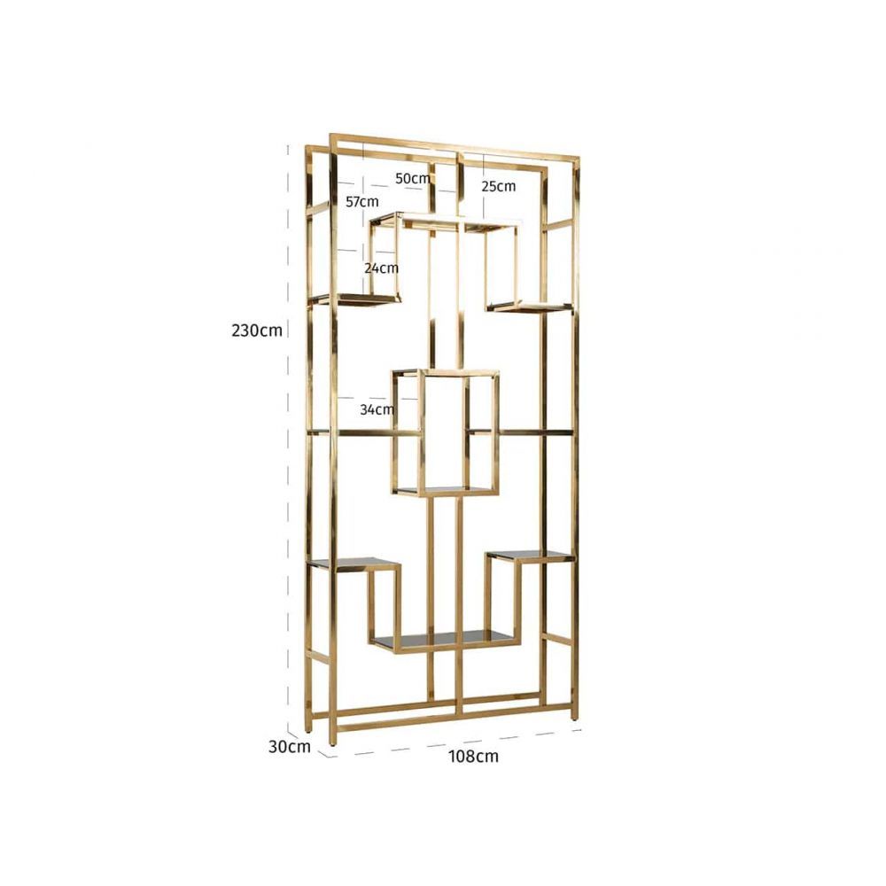 Raft din Sticla securizata si Otel inoxidabil transparent/Auriu Magnus L108xH230cm Richmond Interiors