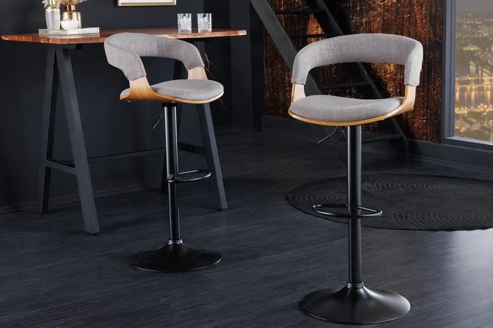 Scaun de bar din Metal Negru si Stofa Gri H81-110xL50cm Manhattan