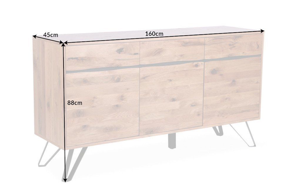 Comoda din Lemn masiv de stejar si Metal Maro /negru Living Edge L160xH88cm