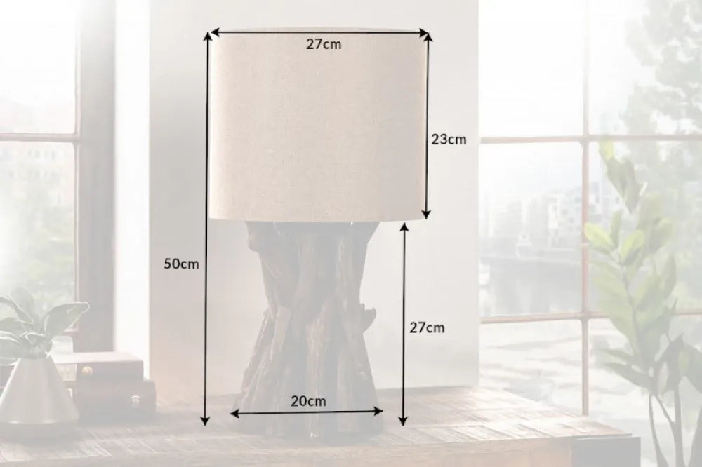 Veioza din Lemn de tec Maro si Textil Bej H50xD27cm Harmony