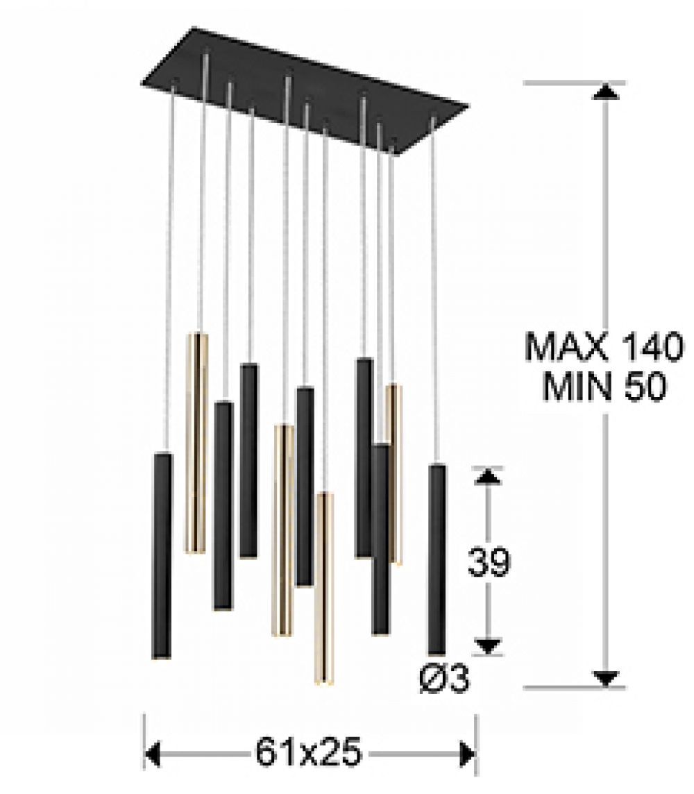 Lustra rotunda cu inaltime reglabila din Metal Negru/Auriu cu LED L61xH140cm Varas