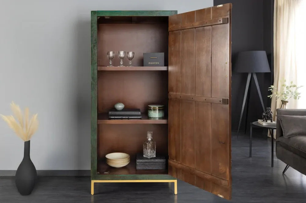 Dulap din Lemn de mango Verde si Metal Auriu L72xH166cm PEACOCK