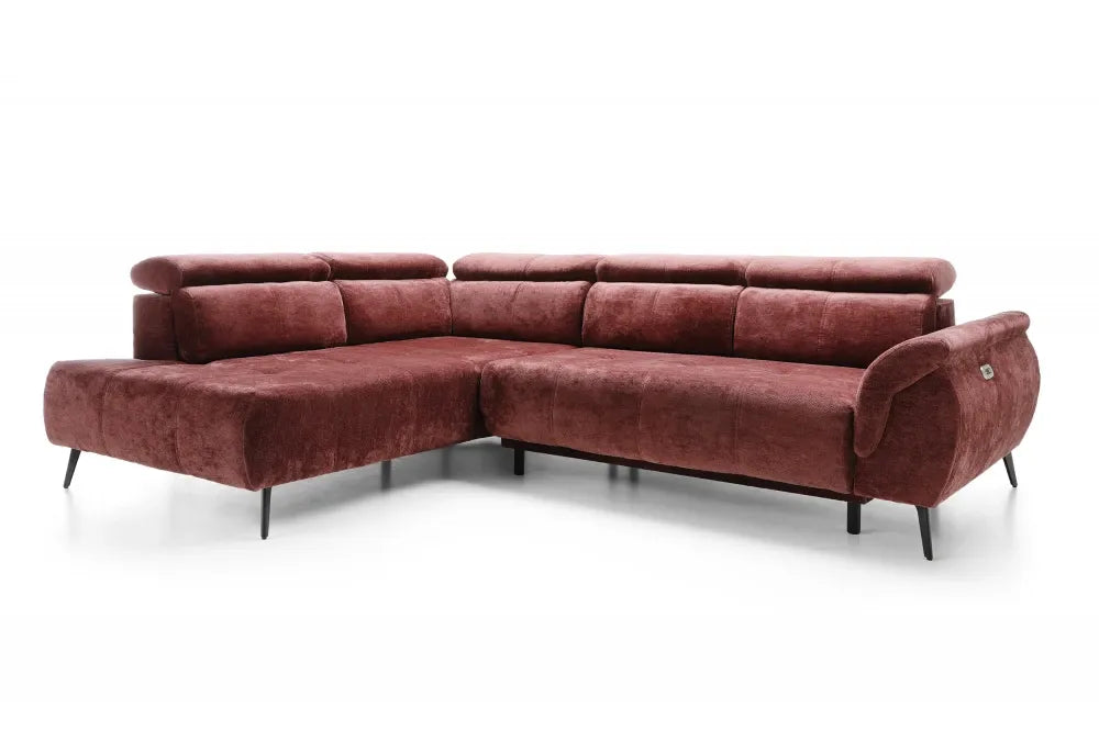 Coltar extensibil electric tapitat cu Chenille Aphrodite Rosu cu lada depozitare Genova II