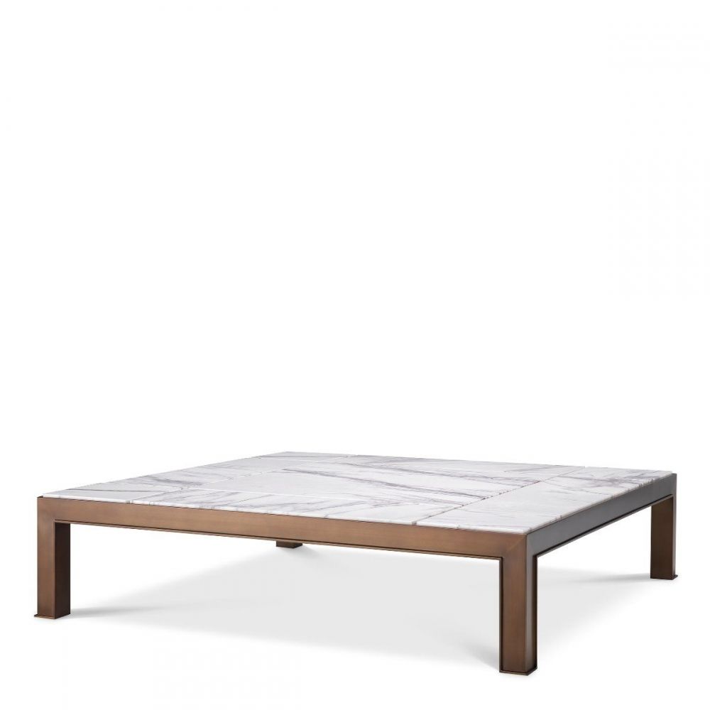 Masuta de cafea Patrata din Otel inoxidabil si Marmura Maro/Alb L119xH29cm Tardieu