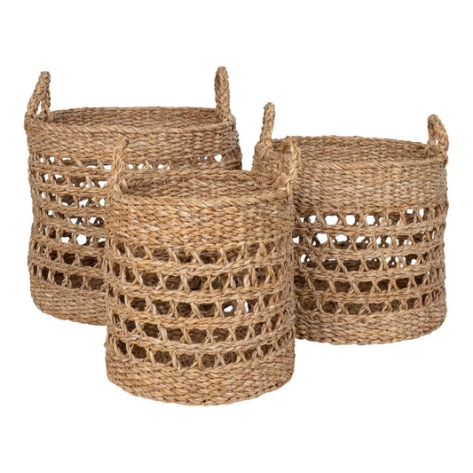 Set 3 cosuri depozitare impletite natural Maro H25/27/30xD28/32/36cm Balok