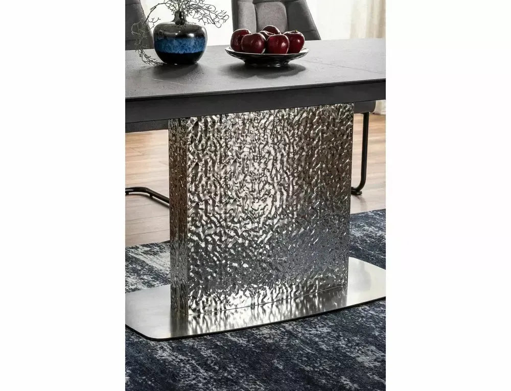 Masa Dreptunghiulara de 12 persoane din Sticla securizata+Ceramica Verde Alpi si Metal Argintiu L160-240xH76cm Moncler