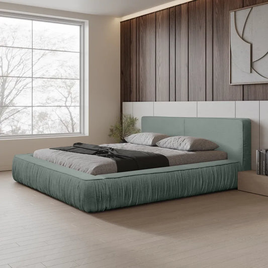 Pat 160x200cm tapitat cu Chenille Albastru deschis Naomi