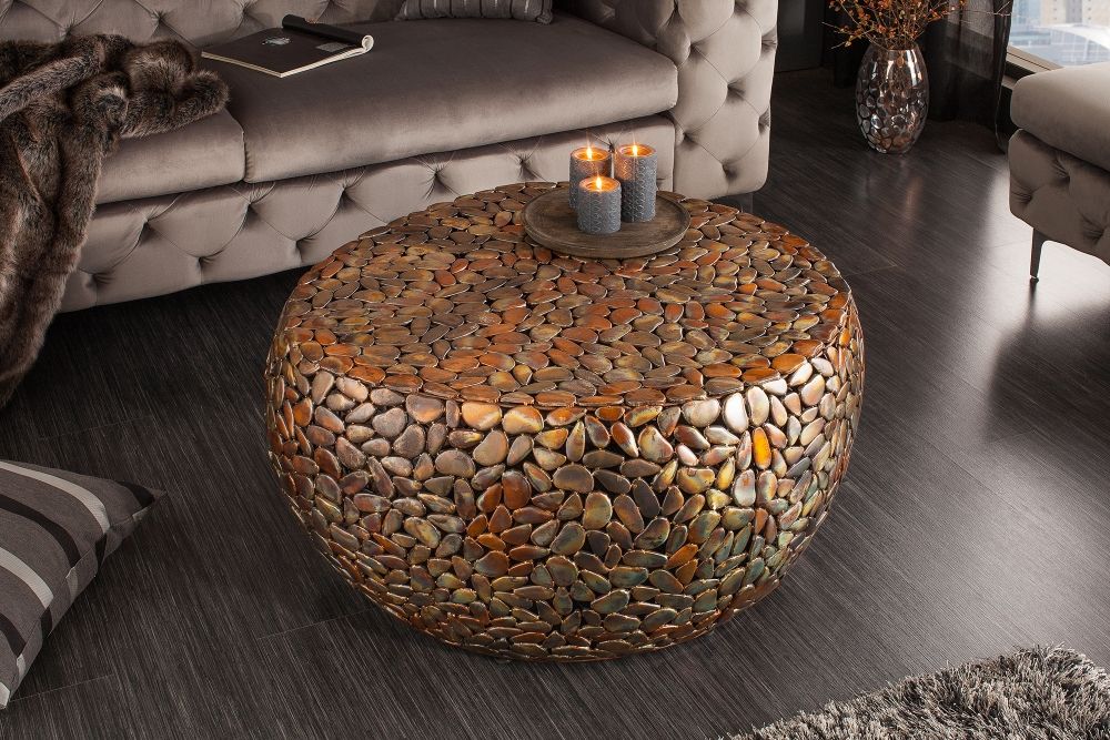 Masuta de cafea Asimetrica din Metal si Metal Cupru/Cupru DxH40cm Stone Mosaic