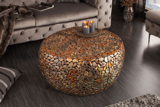 Masuta de cafea Asimetrica din Metal si Metal Cupru/Cupru DxH40cm Stone Mosaic