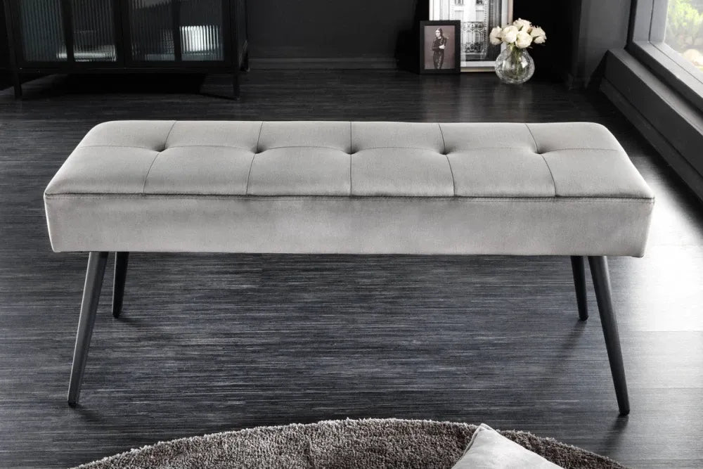 Bancheta din Metal Negru si Catifea Gri H42xL100cm Boutique