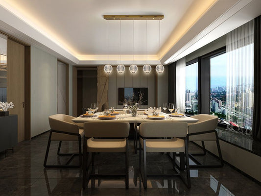 Lustra dreptunghiulara cu inaltime reglabila din Sticla Transparent cu LED L96x11xH150cm Austral