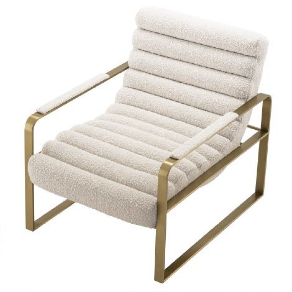 Fotoliu tapitat cu Boucle Crem cu baza din Metal Auriu H77xL69xA88cm Olsen