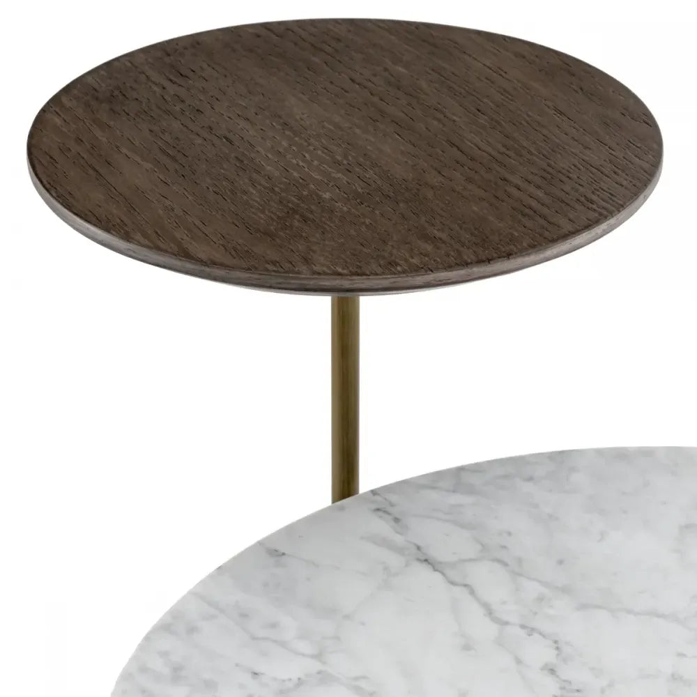 Masuta laterala Rotunda din Otel inoxidabil Alama si Marmura/Furnir Alb/Maro L59.5xl45cm Faye Eichholtz