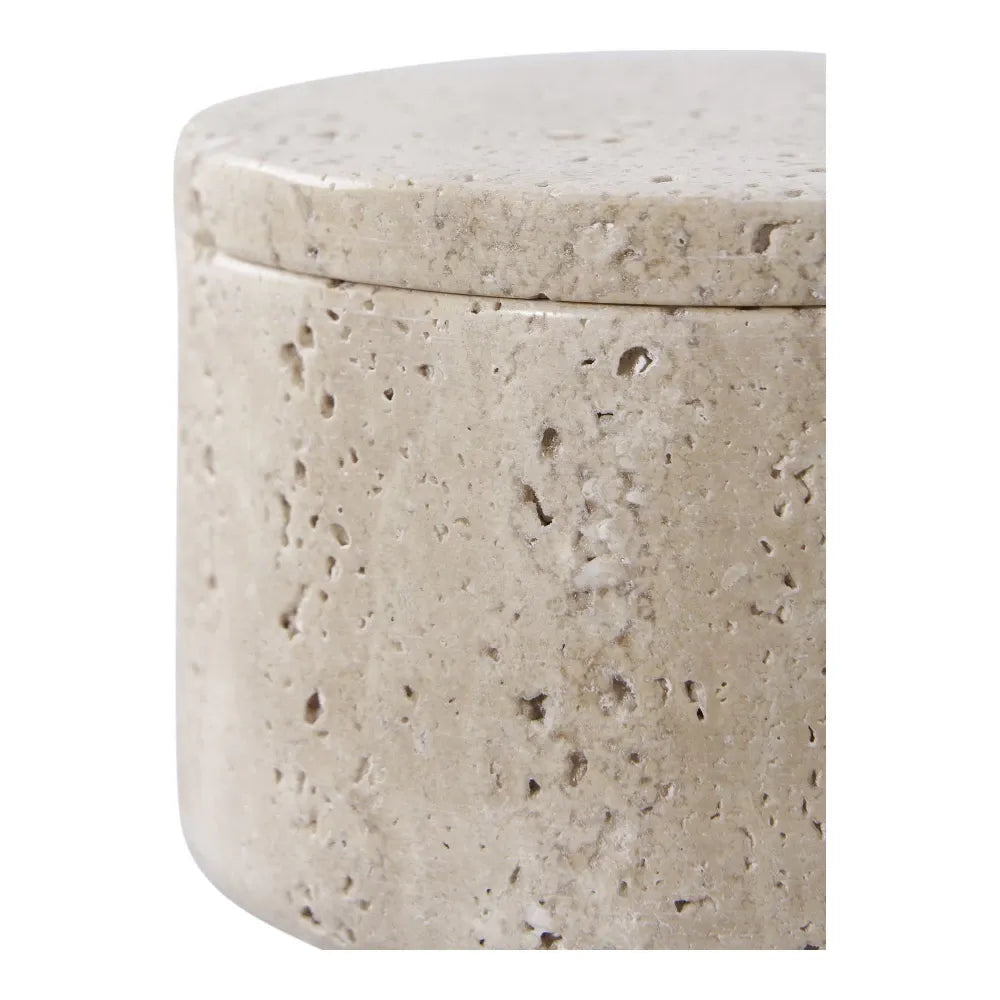 Borcan decorativ cu capac din Travertin Bej H6,5xD10cm HN0879