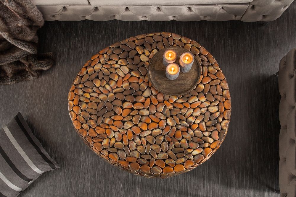 Masuta de cafea Asimetrica din Metal si Metal Cupru/Cupru DxH40cm Stone Mosaic