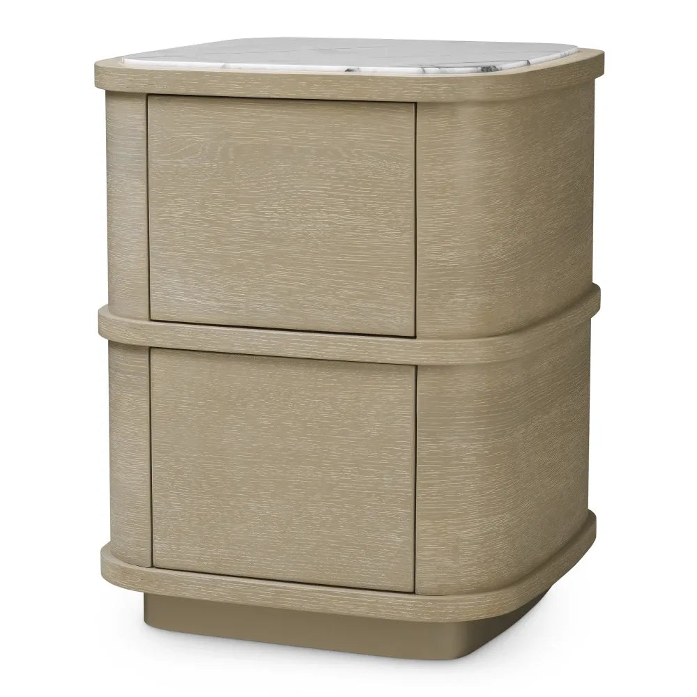 Noptiera din Marmura Alb si Furnir de stejar Maro deschis L50xH63cm Cabana S Eichholtz