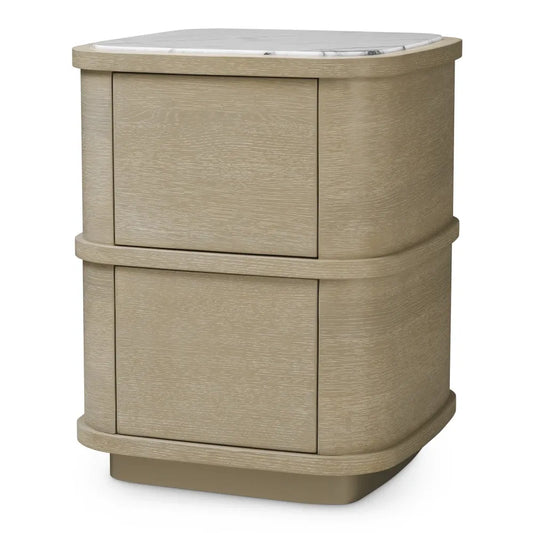 Noptiera din Marmura Alb si Furnir de stejar Maro deschis L50xH63cm Cabana S Eichholtz
