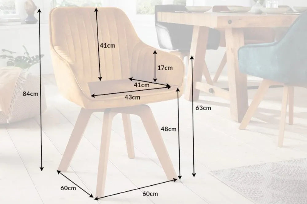 Scaun pivotant tapitat cu Catifea Galben cu picioare din Lemn de fag Maro H84xL60xA60cm Livorno