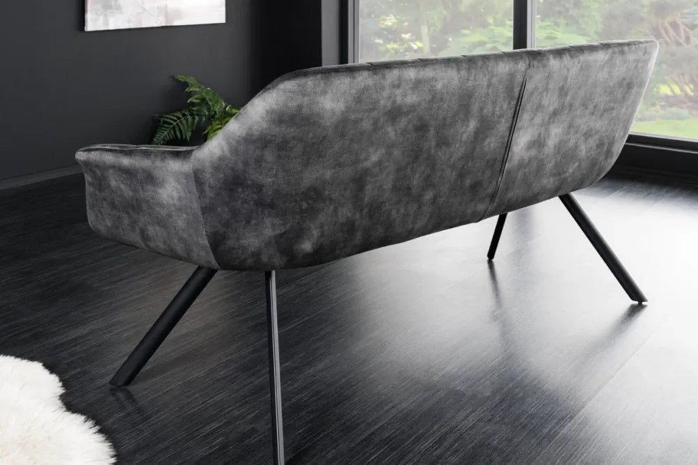 Banca din Metal Negru si Catifea Gri H85xL165cm Papillon