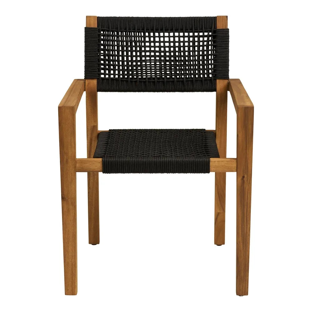 Set 2 scaune de exterior din Funie Negru si Lemn de salcam Maro L57xH83cm Anzio